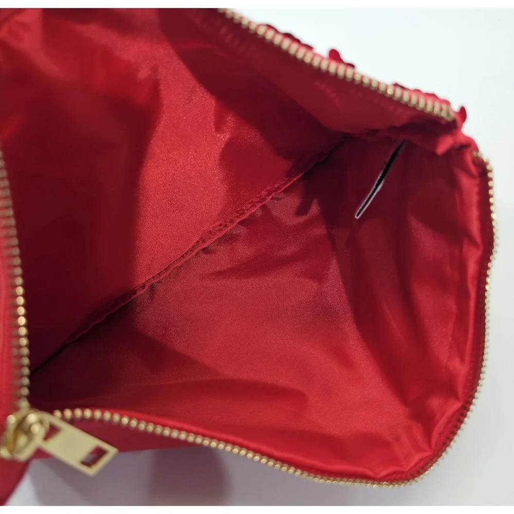 8 Oka Lane‎ Naughty & Nice Sequined Red Gold Clutch Makeup Travel Bag EUC